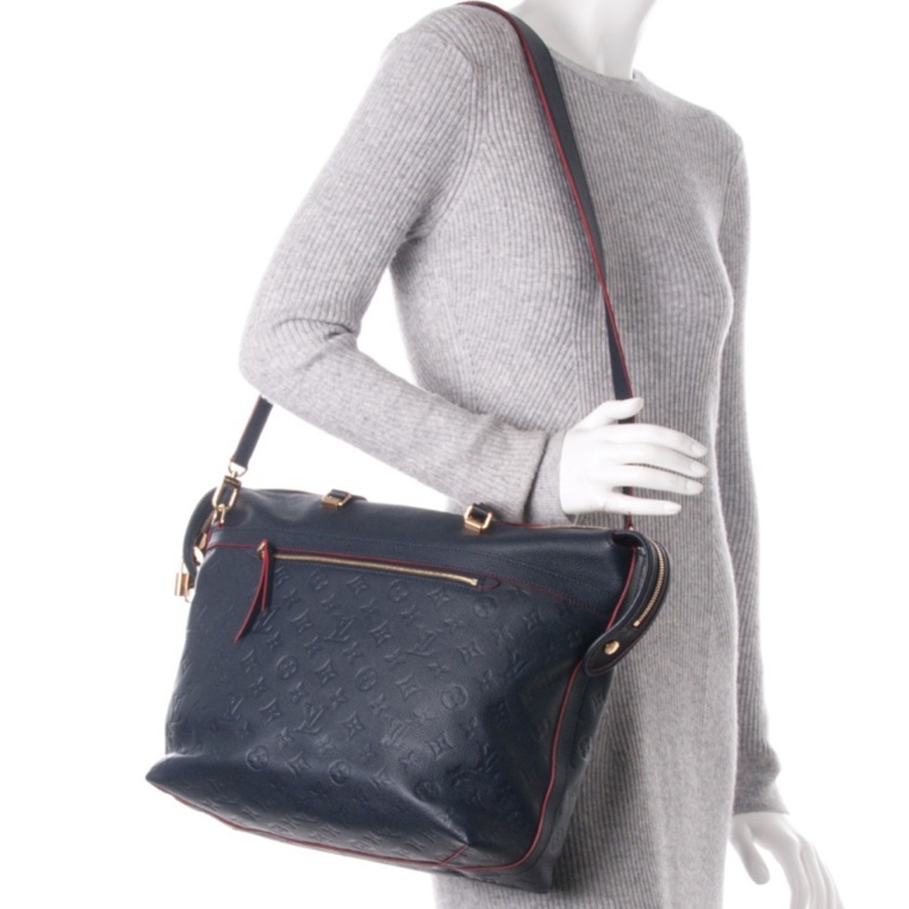 Louis Vuitton Navy Blue Embossed Monogram Shoulder Bag with Red Trim